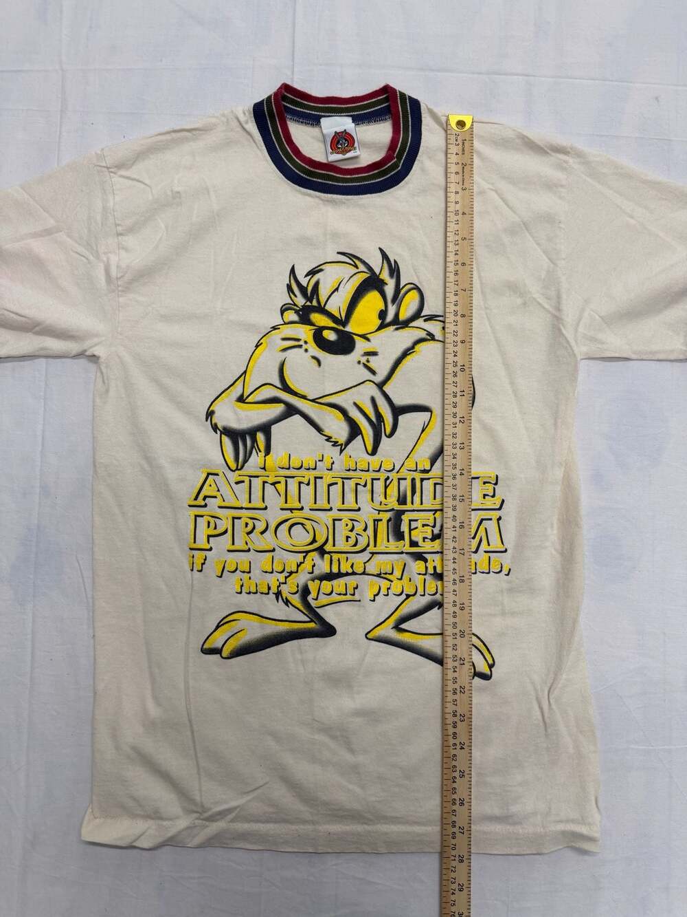 Vintage 1991 Looney Tunes Taz Attitude Problem Ringer T-Shirt - Picture 2 of 7